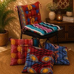 Handmade Kantha Chair Cushion, Cotton Seat Cushion, Quilted Chair Pad, Boho Floor Cushion, Tie-On Chair Cushion, Floral Cotton Cushion, Dining Chair Pad