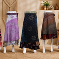 Vintage Blue Floral Wrap Skirt for Women | Handmade Upcycled Sari Maxi Skirt | Adjustable Tie Waist Boho Skirt | Festival Beach Skirt | Sustainable Clothing