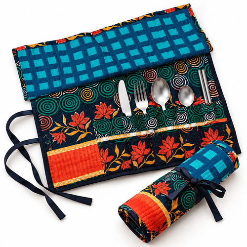 Indian Handmade Kantha Cotton Cutlery Warp Pouch
