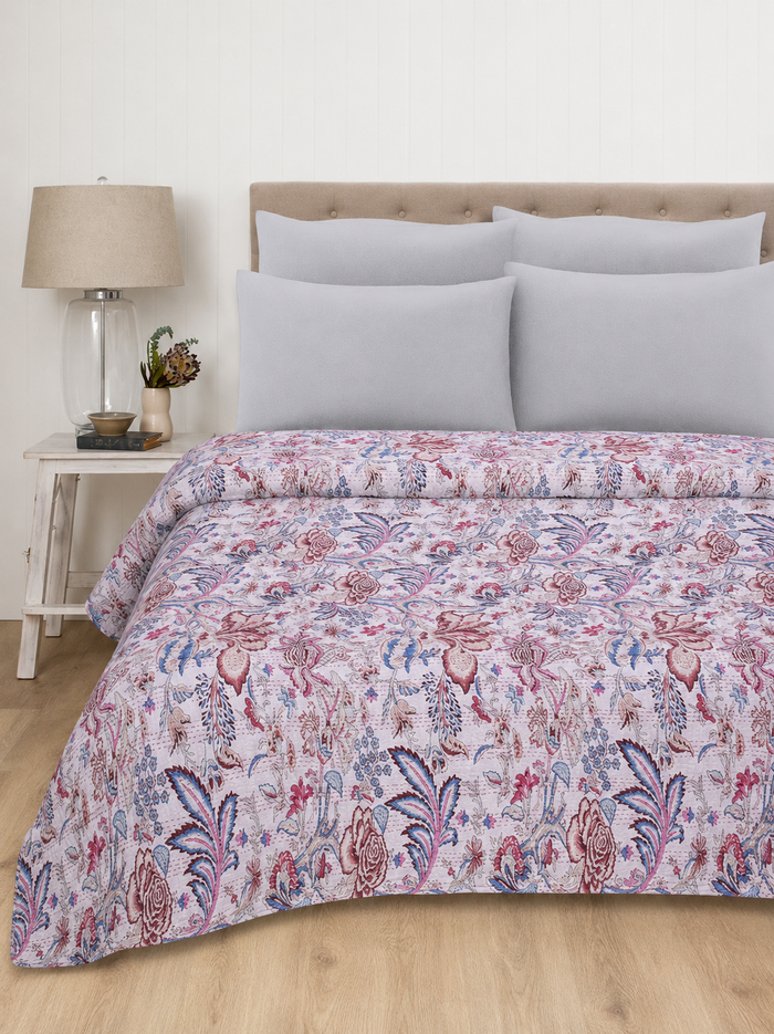 Handmade Cotton Kantha Floral Queen Quilt