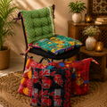 Handmade Kantha Chair Cushion, Cotton Seat Cushion, Quilted Chair Pad, Tie-On Chair Cushion, Boho Floral Cushion, Dining Chair Cushion, Floor Cushion
