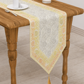 Elegant Dining White Table Runner Silk Brocade with Floral Pattern