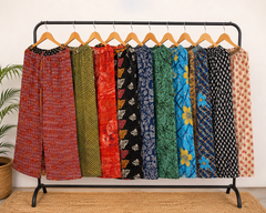 5 Pcs Assorted Kantha Palazzo Pants for Women, Handmade Cotton Wide Leg Trousers, Elastic Waist Boho Pants, Wholesale Clothing Lot