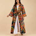 Handmade Cotton Patchwork Kimono Robe | Boho Lightweight Dressing Gown | Women's Colorful Cotton Kimono with Belt
