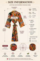 Handmade Cotton Patchwork Kimono Robe | Boho Lightweight Dressing Gown | Women's Colorful Cotton Kimono with Belt