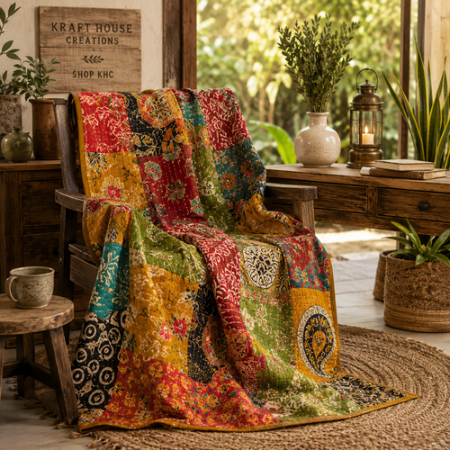 Indian Handmade Vintage Cotton Kantha Quilt