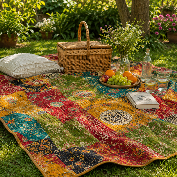 Indian Handmade Vintage Cotton Kantha Quilt