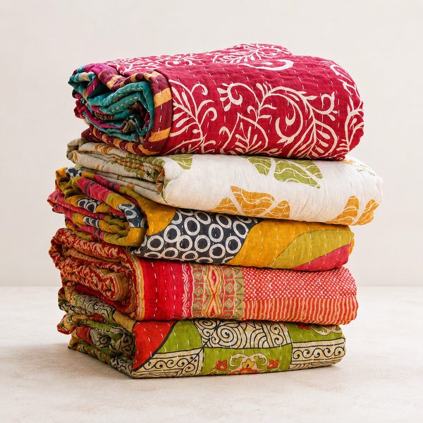 Indian Handmade Vintage Cotton Kantha Quilt