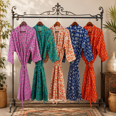 5 Pcs Assorted Cotton Kimono Robes for Women, Floral Printed Bathrobe, Lightweight Dressing Gown, Bridesmaid Robe, Boho Lounge Wear