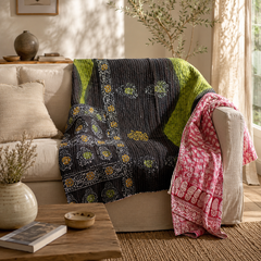 Handmade vintage Kantha quilt EBY-TW-149 – reversible cotton boho bedspread