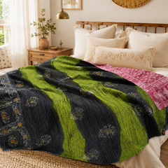 Handmade vintage Kantha quilt EBY-TW-149 – reversible cotton boho bedspread