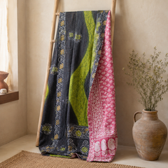 Handmade vintage Kantha quilt EBY-TW-149 – reversible cotton boho bedspread