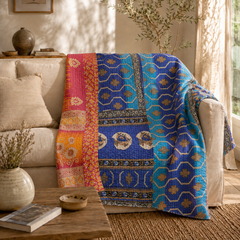 Handmade vintage Kantha quilt EBY-TW-150 – reversible cotton boho bedspread