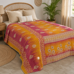 Handmade vintage Kantha quilt EBY-TW-150 – reversible cotton boho bedspread