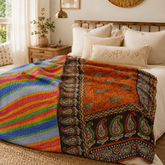 Handmade vintage Kantha quilt EBY-TW-151 – reversible cotton boho bedspread