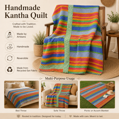 Handmade vintage Kantha quilt EBY-TW-151 – reversible cotton boho bedspread