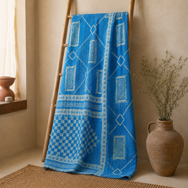 Handmade vintage Kantha quilt EBY-TW-152 – reversible cotton boho bedspread