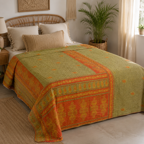 Handmade vintage Kantha quilt EBY-TW-153 – reversible cotton boho bedspread