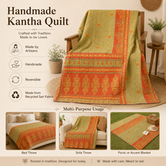 Handmade vintage Kantha quilt EBY-TW-153 – reversible cotton boho bedspread