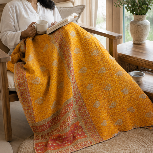Handmade vintage Kantha quilt EBY-TW-154 – reversible cotton boho bedspread