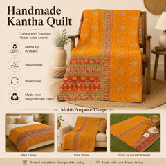 Handmade vintage Kantha quilt EBY-TW-154 – reversible cotton boho bedspread
