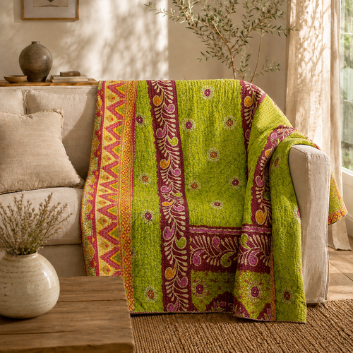 Handmade vintage Kantha quilt EBY-TW-155 – reversible cotton boho bedspread