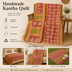 Handmade vintage Kantha quilt EBY-TW-155 – reversible cotton boho bedspread