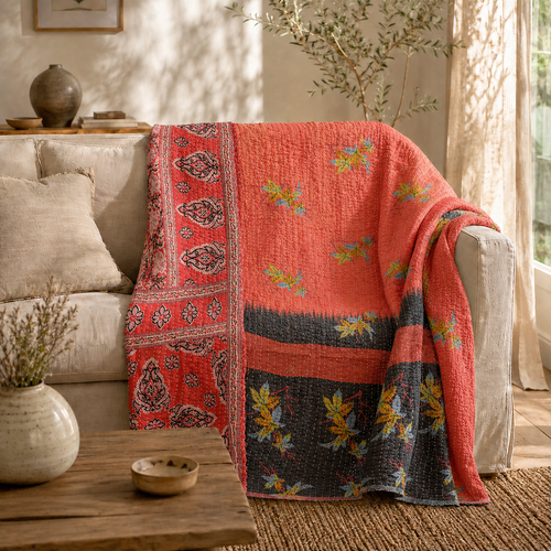 Handmade vintage Kantha quilt EBY-TW-156 – reversible cotton boho bedspread