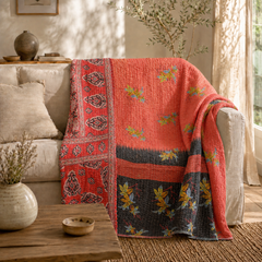 Handmade vintage Kantha quilt EBY-TW-156 – reversible cotton boho bedspread