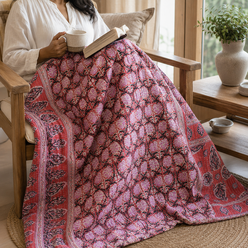 Handmade vintage Kantha quilt EBY-TW-156 – reversible cotton boho bedspread