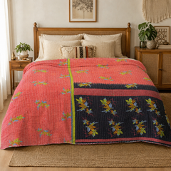 Handmade vintage Kantha quilt EBY-TW-156 – reversible cotton boho bedspread
