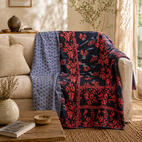 Handmade vintage Kantha quilt EBY-TW-157 – reversible cotton boho bedspread