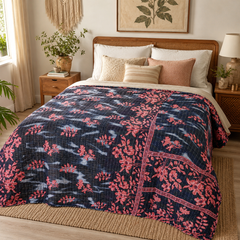 Handmade vintage Kantha quilt EBY-TW-157 – reversible cotton boho bedspread