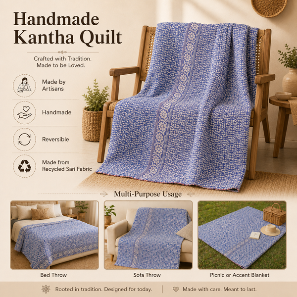 Handmade vintage Kantha quilt EBY-TW-157 – reversible cotton boho bedspread