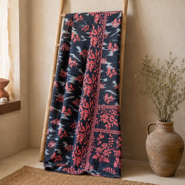 Handmade vintage Kantha quilt EBY-TW-157 – reversible cotton boho bedspread