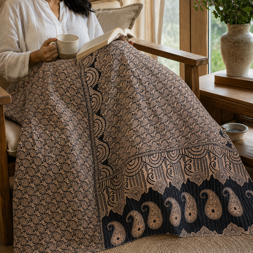 Handmade vintage Kantha quilt EBY-TW-158 – reversible cotton boho bedspread