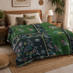 Handmade vintage Kantha quilt EBY-TW-158 – reversible cotton boho bedspread