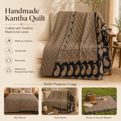 Handmade vintage Kantha quilt EBY-TW-158 – reversible cotton boho bedspread