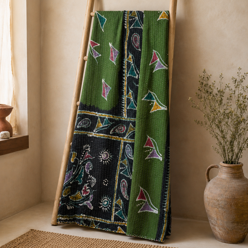 Handmade vintage Kantha quilt EBY-TW-158 – reversible cotton boho bedspread