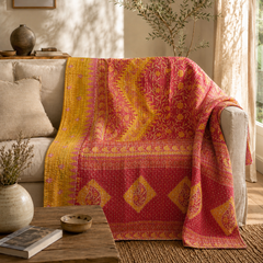 Handmade vintage Kantha quilt EBY-TW-166 – reversible cotton boho bedspread