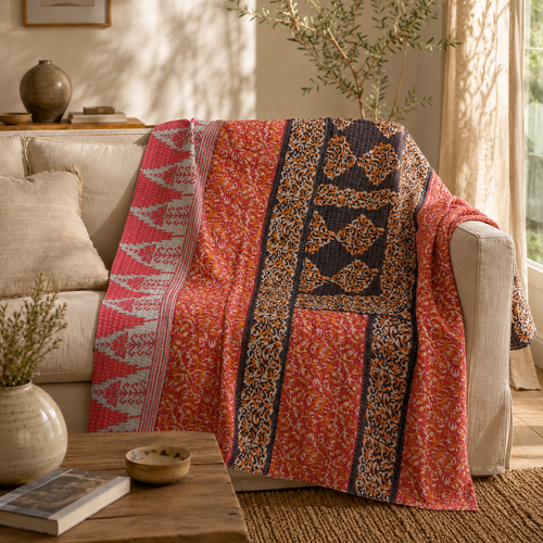 Handmade vintage Kantha quilt EBY-TW-193 – reversible cotton boho bedspread