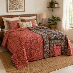 Handmade vintage Kantha quilt EBY-TW-193 – reversible cotton boho bedspread