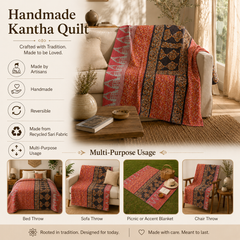 Handmade vintage Kantha quilt EBY-TW-193 – reversible cotton boho bedspread