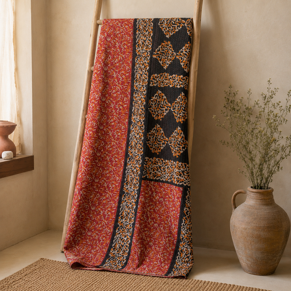 Handmade vintage Kantha quilt EBY-TW-193 – reversible cotton boho bedspread