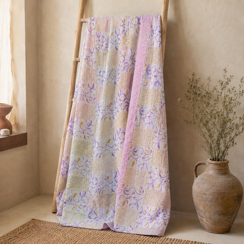 Handmade vintage Kantha quilt EBY-TW-194 – reversible cotton boho bedspread
