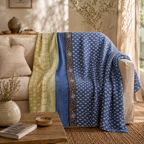 Handmade vintage Kantha quilt EBY-TW-213 – reversible cotton boho bedspread