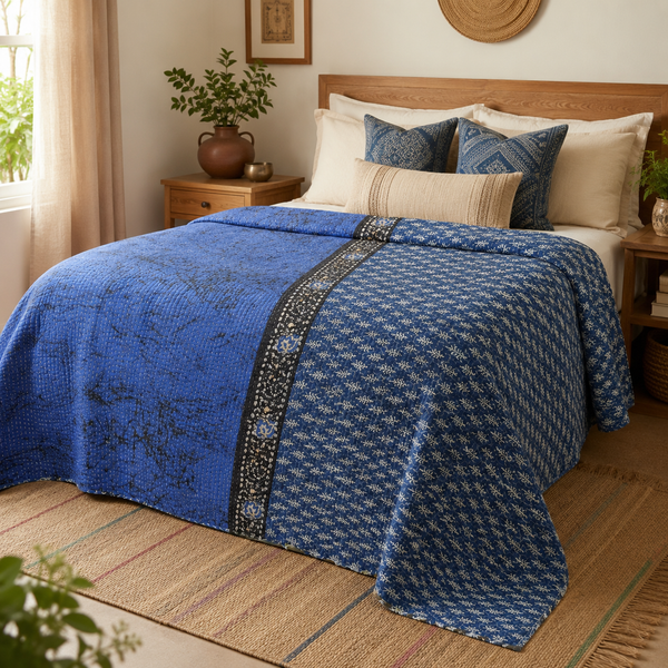 Handmade vintage Kantha quilt EBY-TW-213 – reversible cotton boho bedspread