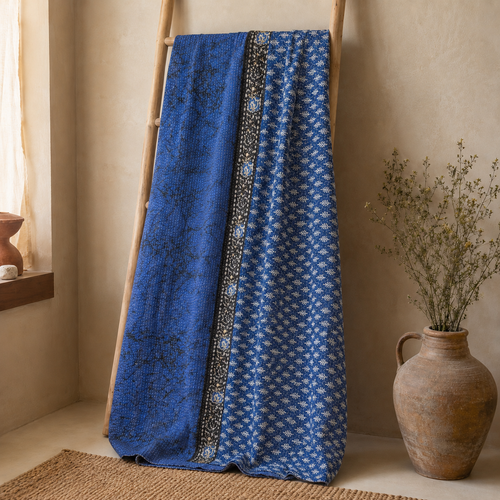 Handmade vintage Kantha quilt EBY-TW-213 – reversible cotton boho bedspread