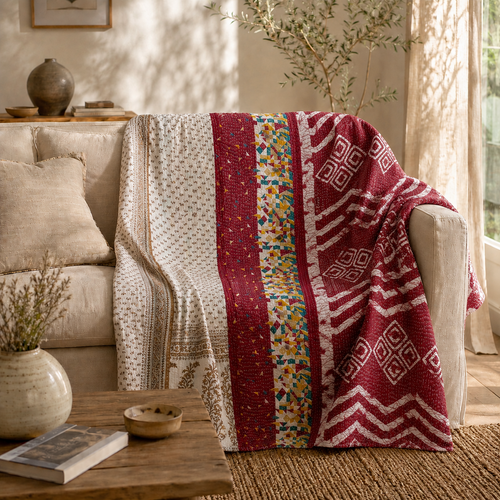 Handmade vintage Kantha quilt EBY-TW-214 – reversible cotton boho bedspread