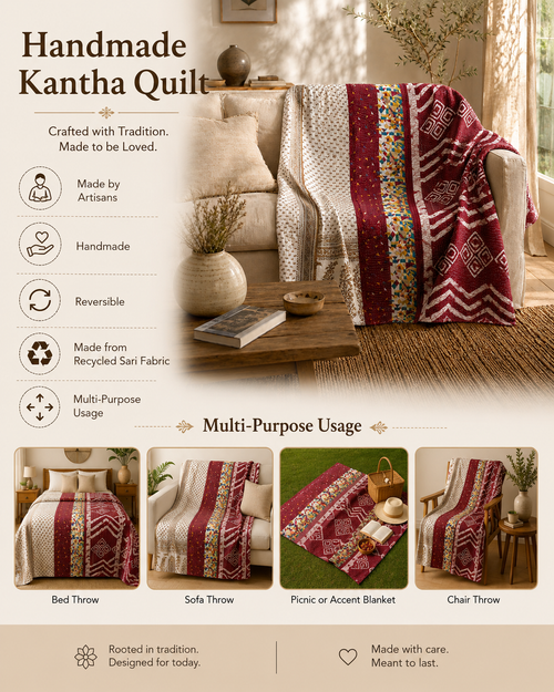Handmade vintage Kantha quilt EBY-TW-214 – reversible cotton boho bedspread